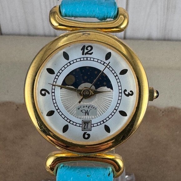 Vintage Wrangler Moonphase Gold Tone Watch with Date - Picture 1 of 9